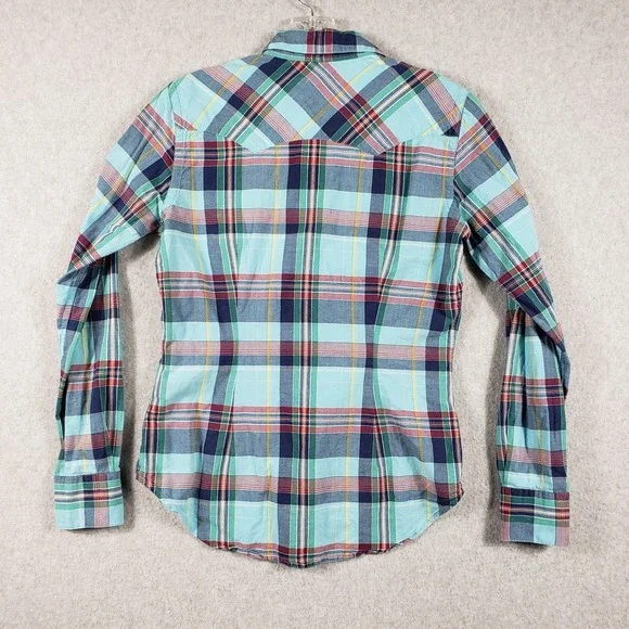 Ralph Lauren Sport Plaid Button Down Shirt Blue‎ Green Women's Size 6 Preppy - Picture 2 of 8